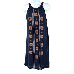 THML Halter Dress With Orange White Embroidery Mini Dress Size M Anthropologie